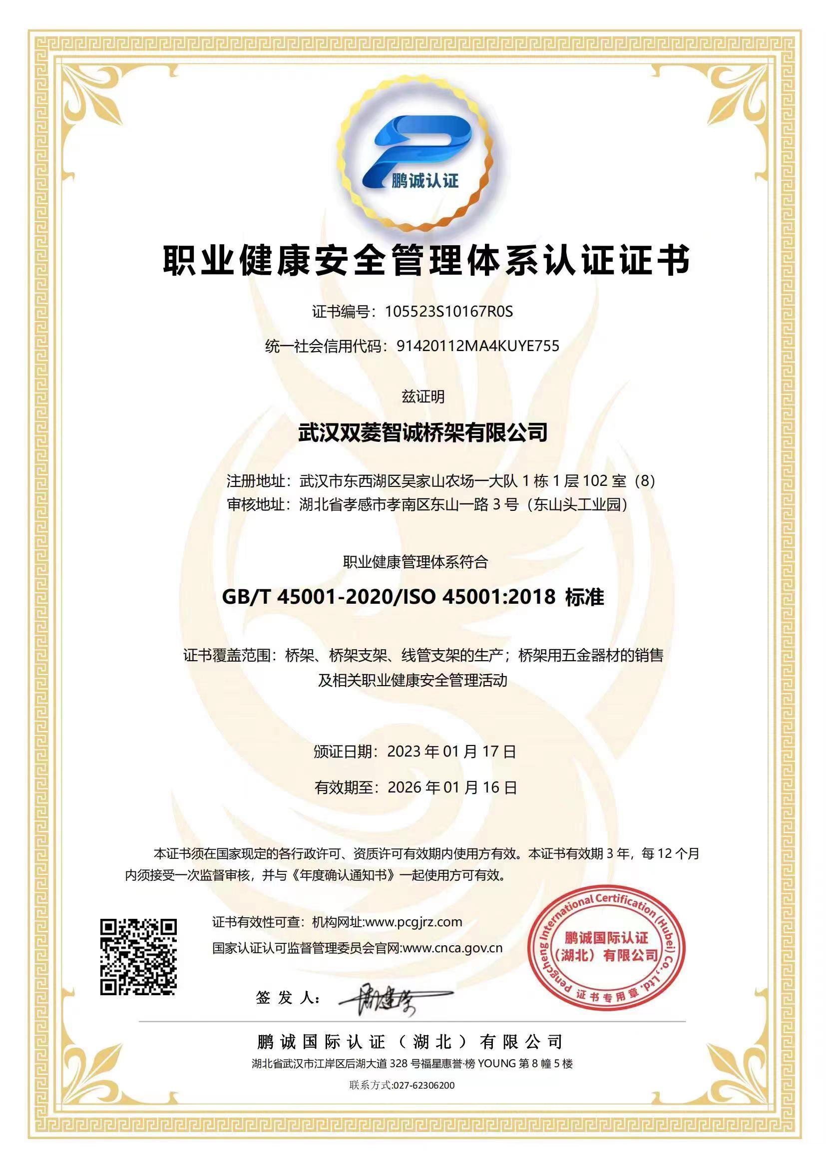 iso证书-职业健康安全管理体系认证证书